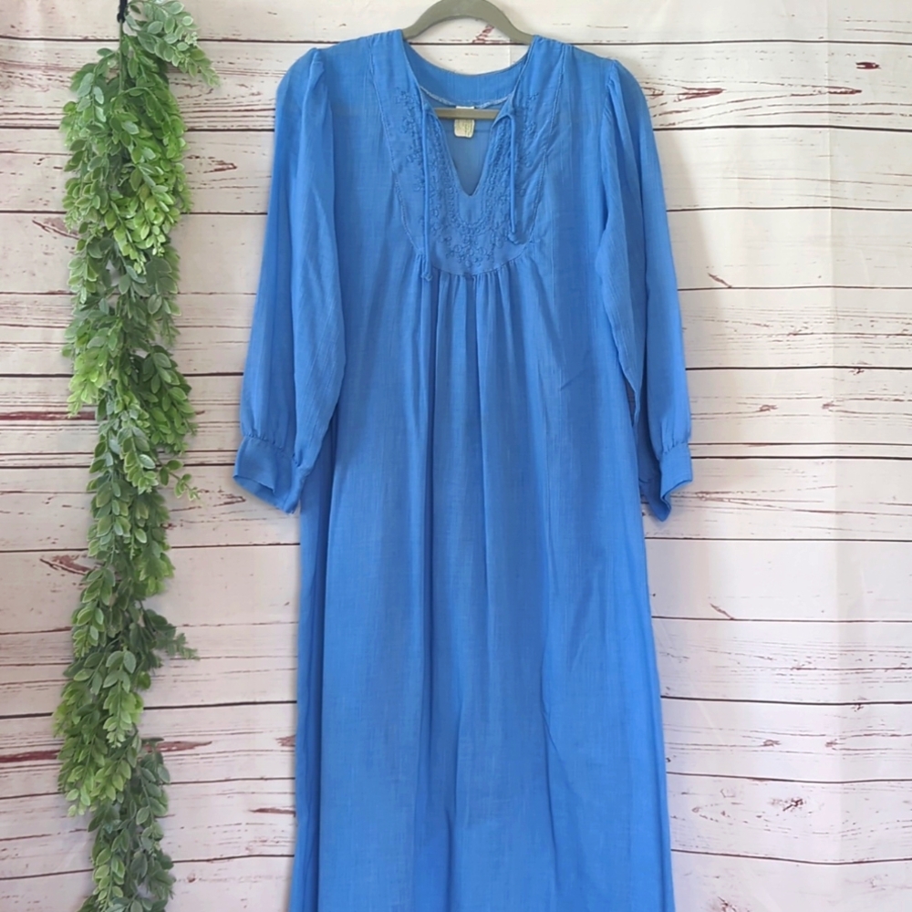 Vintage Trillium Nightgown 50's Blue Sheer Prairie Union Made Cottagecore Small‎